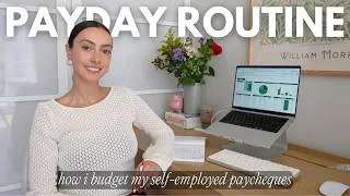 Thumbnail: MY PAYDAY ROUTINE 💸 self-employed income, saving & investing, taxes (!!) + monthly bills