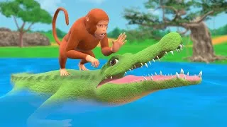 Thumbnail: बंदर और मगरमच्छ की नई कहानी | Monkey and Crocodile Story | 3D हिंदी कार्टून | Moral Stories in Hindi