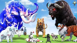 Thumbnail: 5 Giant Mammoth Elephant Cow Vs Giant Indian Bison Vs 5 Giant Lion Tiger Cow Saved By Woolly Mammoth