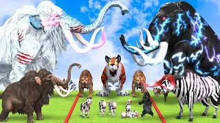 Thumbnail: 5 Giant Mammoth Elephant Cow vs 5 Giant Tiger Bull Zombie Elephant Attack Cow Calf Saved by Mastodon