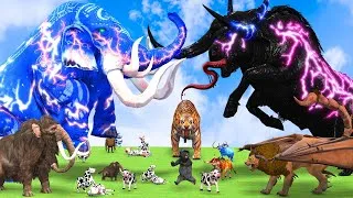 Thumbnail: 10 Mammoth Elephant Cow Vs 5 Giant Lion Tiger Vs Hybrid Zombie Bull Attack Cows Saved Woolly Mammoth