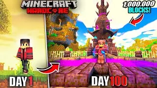 Thumbnail: Surviving 1,000,000 Blocks in Minecraft Hardcore! 😨🔥 (100 Days Amplified)