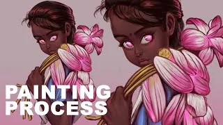 Thumbnail: Glowing Eyes & Flower Power – Stylized Digital Painting Timelapse #33