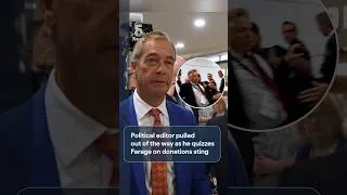 Thumbnail: Political editor pulled out of the way as he quizzes Farage on donations sting