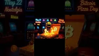 Thumbnail: Pac-Man Launch Day + Bitcoin Pizza Day = Pure Nostalgia 🍕🕹️💎 #bitcoinpizzaday #pacmanhistory #pacman