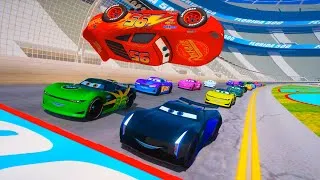 Thumbnail: Lightning McQueen Jump over All Cars 3 Next Gen Jackson Storm Cruz Ramirez and Friends #shorts