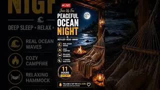 Thumbnail: 🌊 Ocean Waves at Night 🌙 Cozy Hammock & Campfire for Deep Relaxation #shorts