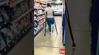 Thumbnail: Amputee lady walking on crutches with purpose #limbloss #crutches