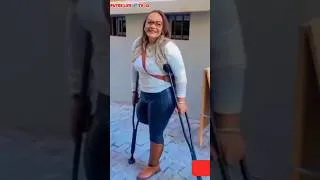 Thumbnail: Amputee lady walking with crutches with esse #limbloss #crutches