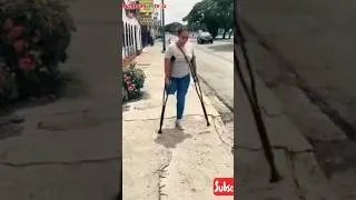 Thumbnail: Amputee lady crutches user: adaptive walking #limbloss #crutches