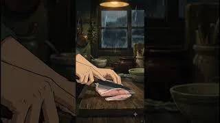 Thumbnail: Warm Dashi Broth for a Stray Cat 🌧️🍲 Anime Cooking ASMR #Shorts #rainsounds #animation #ghiblistyle