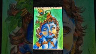 Thumbnail: KRISHNA JI DRAWING 🦚💙 | SOFT PASTEL ART ✨ #shorts #krishna #softpastel #drawing #art