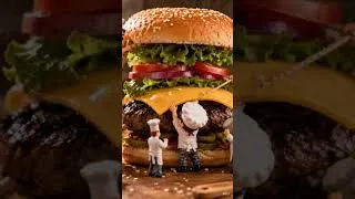 Thumbnail: 🍔 Giant Burger, Tiny Chefs! #TinyChefs #GiantBurger #MiniatureCooking #AIAnimation #Shorts #trending