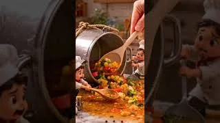 Thumbnail: 🍲 Tiny Chefs vs Giant Soup Disaster!  🤯 #TinyChefs #AIVideo #ViralShorts #YouTubeShorts #Trending