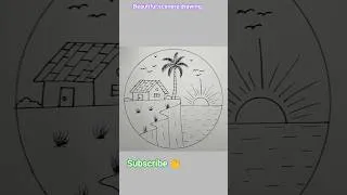 Thumbnail: beautiful scenery drawing in circle/ circle scenery drawing/ house lake scenery in circle #scenery