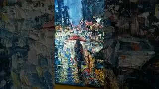 Thumbnail: New York Painting Rain Night Cityscape oil canvas by Natalya Savenkova Impressionism Art