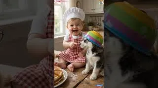 Thumbnail: Baby Chef vs Hungry Cat & Bowl Puppy! 🥞🐶 #shorts #funny