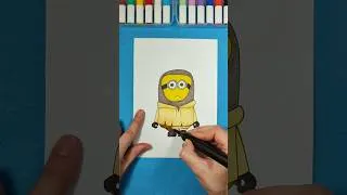 Thumbnail: Coloring a New Minion from Minions & Monsters movie 🥸💛🐙 #drawing #tutorial #cartoon #funny #minions