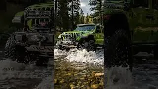 Thumbnail: short Green off road vehicle navigating water stream amidst forest landscape  #automobile  #offroad