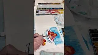 Thumbnail: Watercolor Still Life, Peaches in bowl #artvideo #artshort #watercolorart