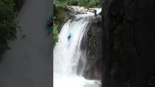 Thumbnail: The best female paddler kayaking waterfalls in Ecuador . Nouria Newman perfect  line on Hollin drop.