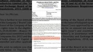 Thumbnail: Franklin Industries Ltd Latest News | Best Penny Stocks in 2024 | Right Issue Update