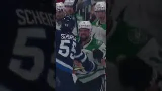 Thumbnail: Jamie Benn Mark Scheifele Fight Takes Down Linesman | Stars vs Jets 2025 NHL Playoffs #shorts
