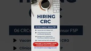 Thumbnail: Hiring Now - CRC Required #crc #job #clinicalresearch #certification #shorts #youtubeshorts #viral