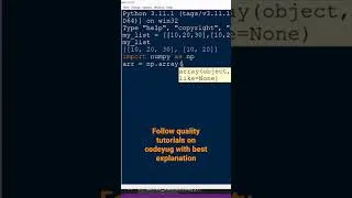 Thumbnail: python numpy short #python #numpy #programming #coding