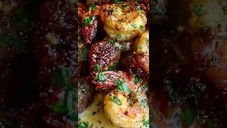 Thumbnail: Garlic Butter Steak & Shrimp w/ Creamy Parmesan #cooking #recipe #shorts #shortsfeeds