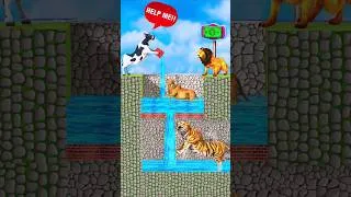 Thumbnail: Take The Water Challenge! 🐄 Cow Cartoon Vs Lion 🦁 #shorts #cow #lion #cartoonanimals