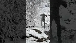 Thumbnail: Winter shelter for survival bushcraft camping in a frozen forest . shorts