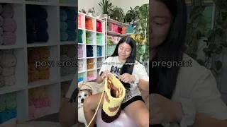 Thumbnail: Pov: trying to crochet while pregnant #crochet #shorts