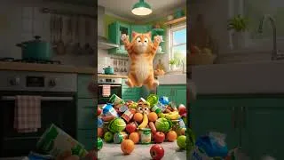 Thumbnail: Orange Cat vs The Fridge 😂🍊🐈 | Funny Cartoon Animation | Crazy Kitchen Disaster #Shorts
