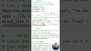 Thumbnail: Quick intro to python variables  - Boolean, Lists, Tuples, and Dictionaries
