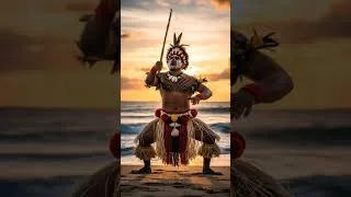 Thumbnail: A powerful cinematic scene of a Fijian warrior performing a traditional dance #suva #fiji #fijian