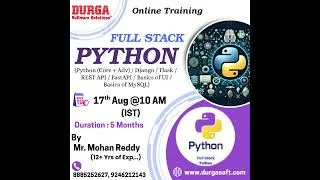 Thumbnail: FULL STACK PYTHON Online Training @ DURGASOFT #durgasoftware  #durgasoft #fullstackpython #shorts