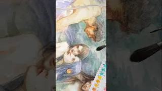 Thumbnail: a pre-raphaelite watercolor study 💜🌿 #artprocess #drawing #watercolors #artpractice #art