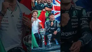 Thumbnail: George Russell celebrating with Kimi Antonelli in Monza