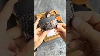 Thumbnail: 3 -Slots minimalistic leather wallet. Black & Python Embossed Leather.  #wallet #menswallet #leather