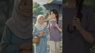 Thumbnail: She Shared Her Umbrella ❤️☔ | Beautiful Dua to Allah | Ghibli Style Animation #shorts  #allah