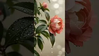 Thumbnail: Sunset Coral Camellia 🌺 | Gentle Raindrops #CoralBloom #relaxingrain