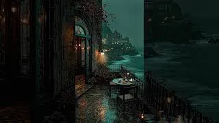 Thumbnail: Rainy Evening at a Cliffside Café ☕🌧️ Dark Academia Ocean Waves & Lantern Glow