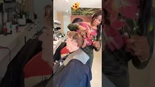Thumbnail: 💇‍♀️ She couldn’t stop smiling after this bob cut! Wait for the final reveal. ✂️✨ #Shorts