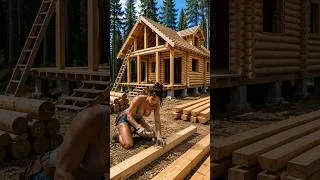 Thumbnail: Man Builds Incredible Log Cabin Alone — 1 Year Build! 🏡🔥 #shorts
