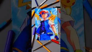 Thumbnail: ✨Ash And Pikachu ✨Drawing with Doms brush pen #shorts #pikachu #pokemon
