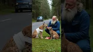 Thumbnail: kind man rescue Mother Eurasian Lynx with a kitten #trending #rescue #rescueanimals #warninganimals