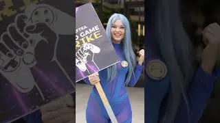 Thumbnail: Natasha Blasick on the picket line at the SAG-AFTRA Video Game Strike at Warner Brothers Studios