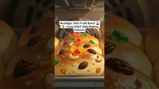 Thumbnail: Nostalgic Tutti-Frutti Buns! 🍒🍞 | Cozy Ghibli Style Baking #Shorts