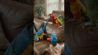 Thumbnail: 😂 Parrots React to a Toy Blaster! 🦜🤣 #foryou #trending